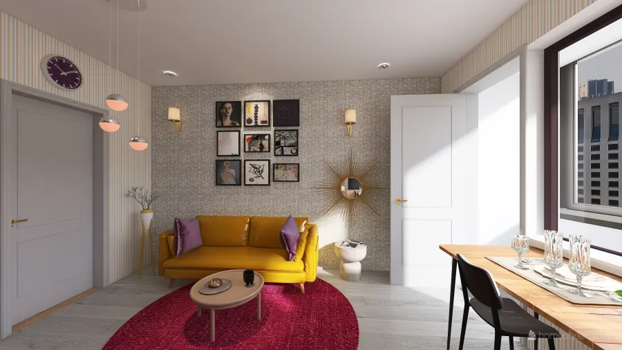Obývací pokoj s kuchyní 3d design renderings