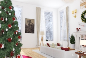 Christmas-Decorated living and dining room in the woods Design Rendering