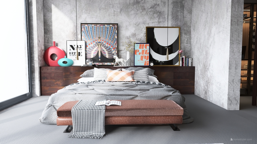 Modern Bauhaus ArtDeco White Black Orange Bedroom 3d design renderings