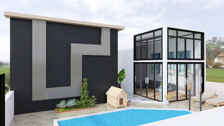 Simple Modern Double House 3d design renderings