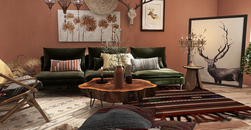 Boho Chic Interior Design Render