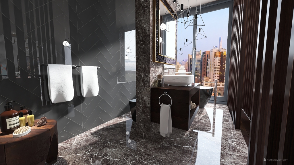 Modern Bauhaus ArtDeco White Black Orange Bathroom 3d design renderings