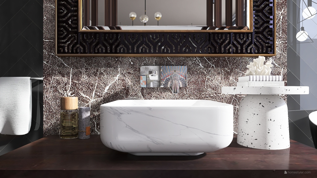 Modern Bauhaus ArtDeco White Black Orange Bathroom 3d design renderings