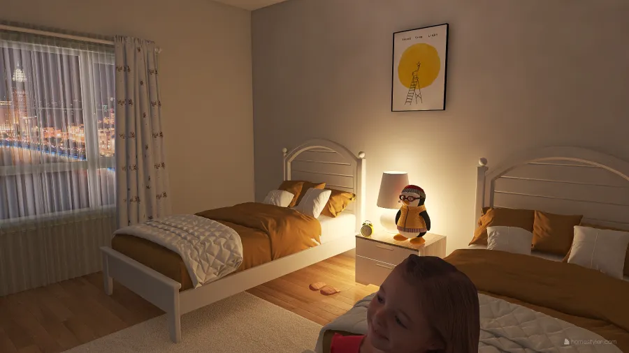 Yellow Twins Bedroom 3d design renderings