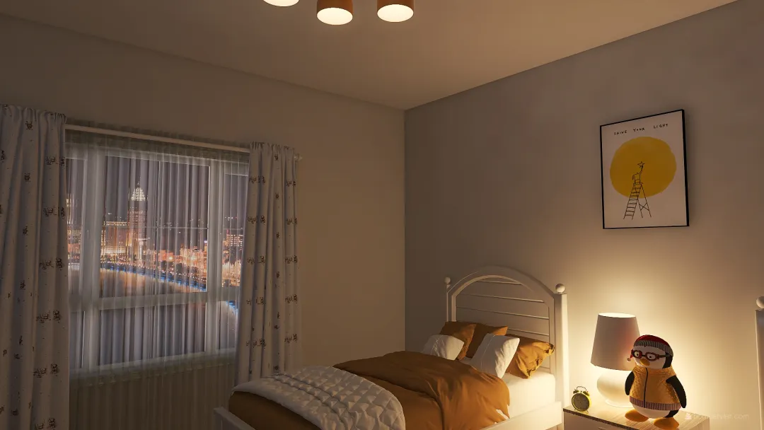 Yellow Twins Bedroom 3d design renderings
