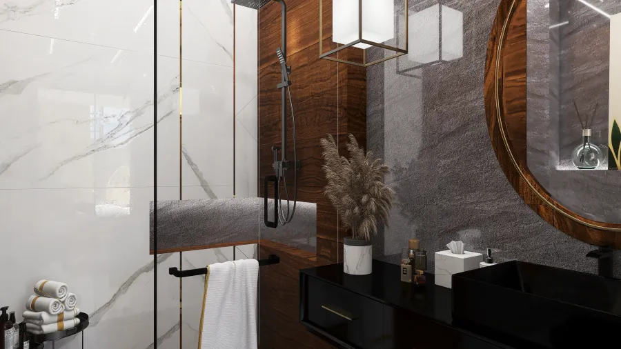 Modern Black White Yellow Bathroom1 3d design renderings
