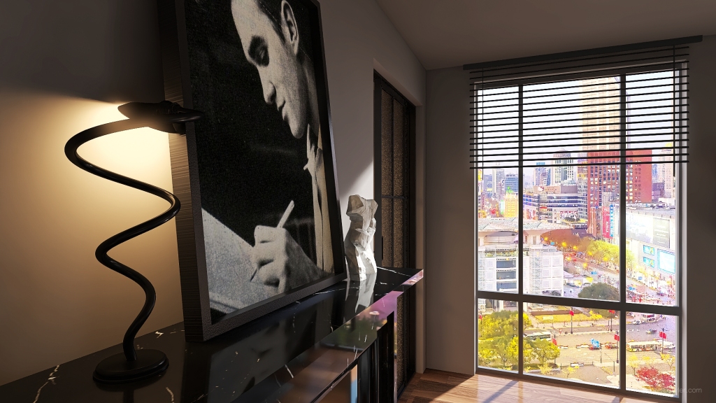 Bauhaus Modern Industrial Black Grey Orange Master Bedroom 3d design renderings