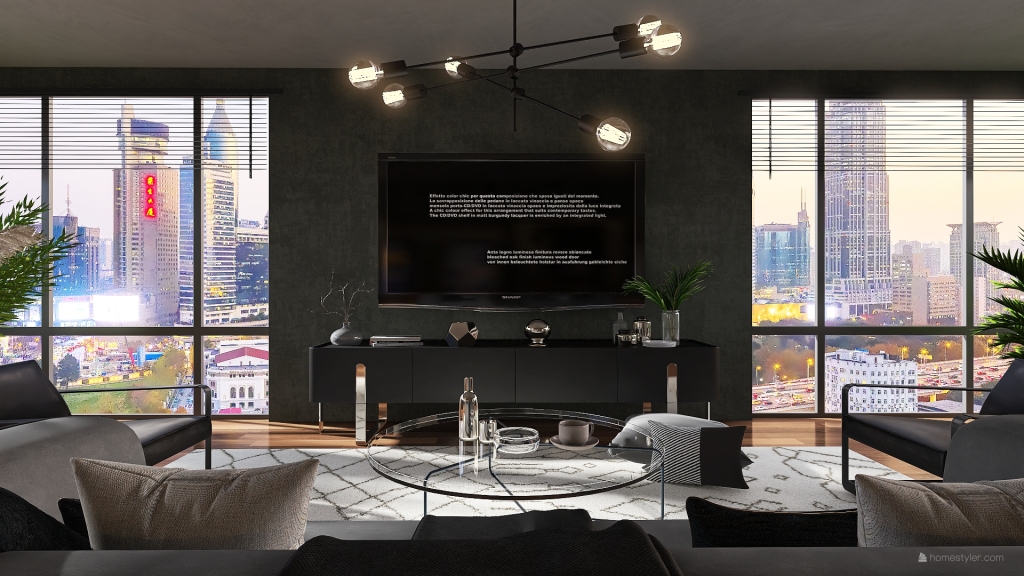 Bauhaus Modern Industrial Black Grey Orange Living Room 3d design renderings