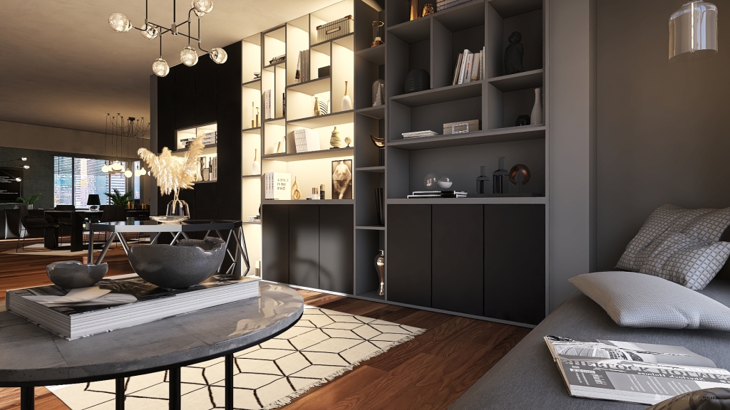 Bauhaus Modern Industrial Black Grey Orange Dining Room 3d design renderings
