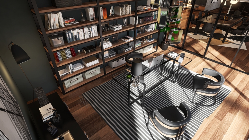 Bauhaus Modern Industrial Black Grey Orange Library 3d design renderings