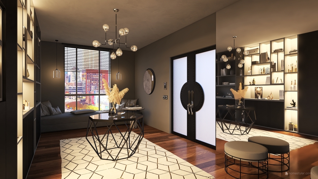 Bauhaus Modern Industrial Black Grey Orange Dining Room 3d design renderings