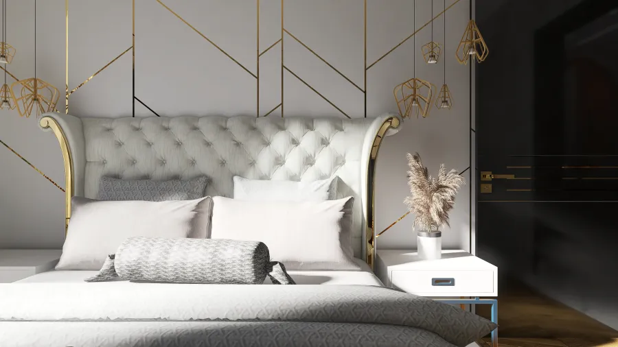 Modern Black White Yellow Master Bedroom 3d design renderings