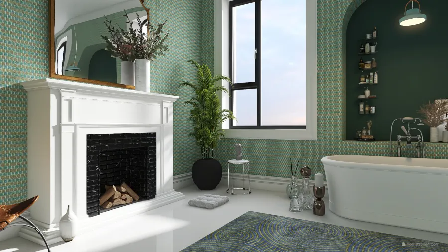 Green Tones in Bathroom 3d design renderings
