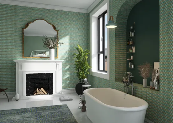 Green Tones in Bathroom Design Rendering