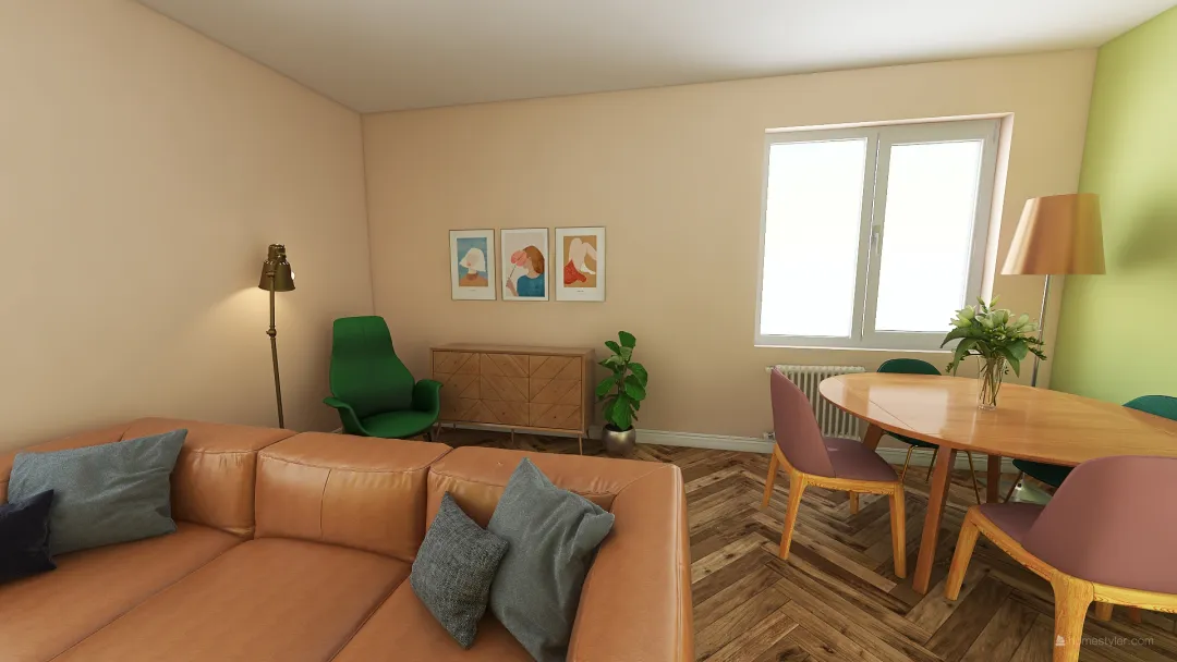 Livingroom green and yellow 3d design renderings
