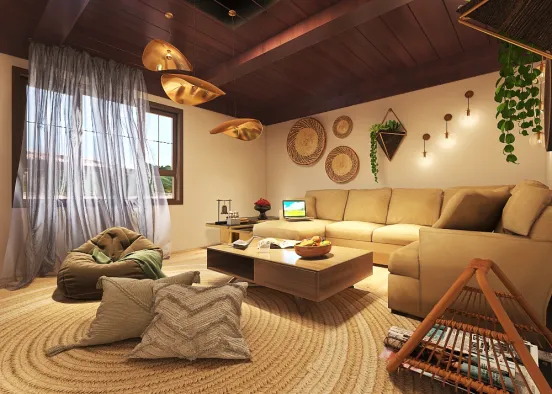 Modern Bohemian living room Design Rendering