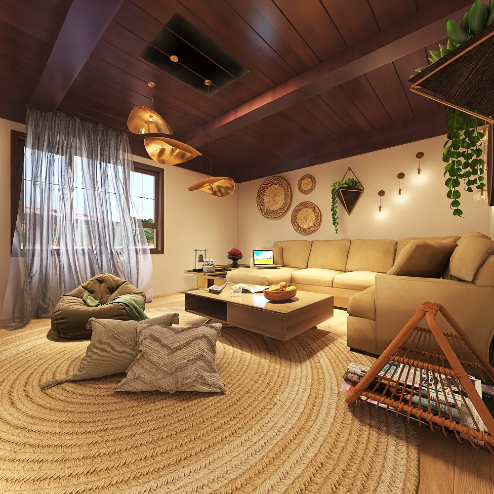 Modern Bohemian living room 3d design renderings