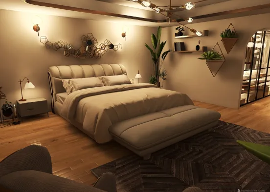 Simple Boho master bedroom Design Rendering