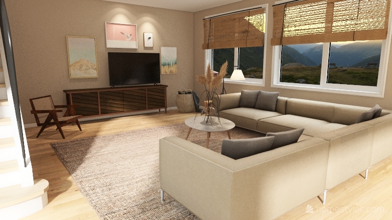 Upscale Natural Minimalist Living Interior Design Render