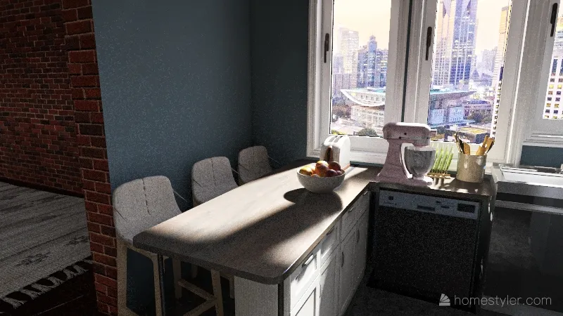 Living Room/Kitchen 3d design renderings