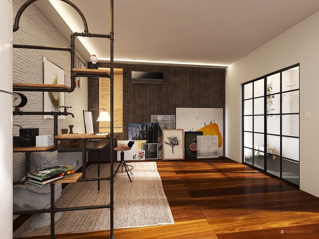 Warehouse industrial Apartment with Split level Mezzanine 3d design renderings
