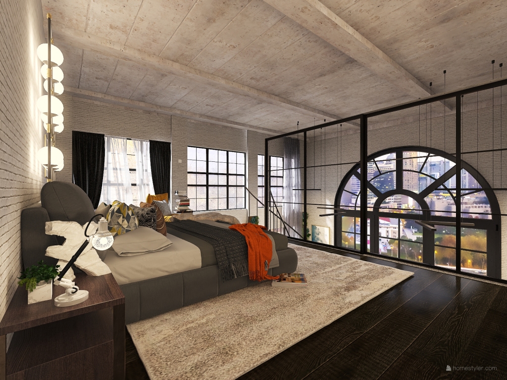 Warehouse industrial Apartment with Split level Mezzanine 3d design renderings