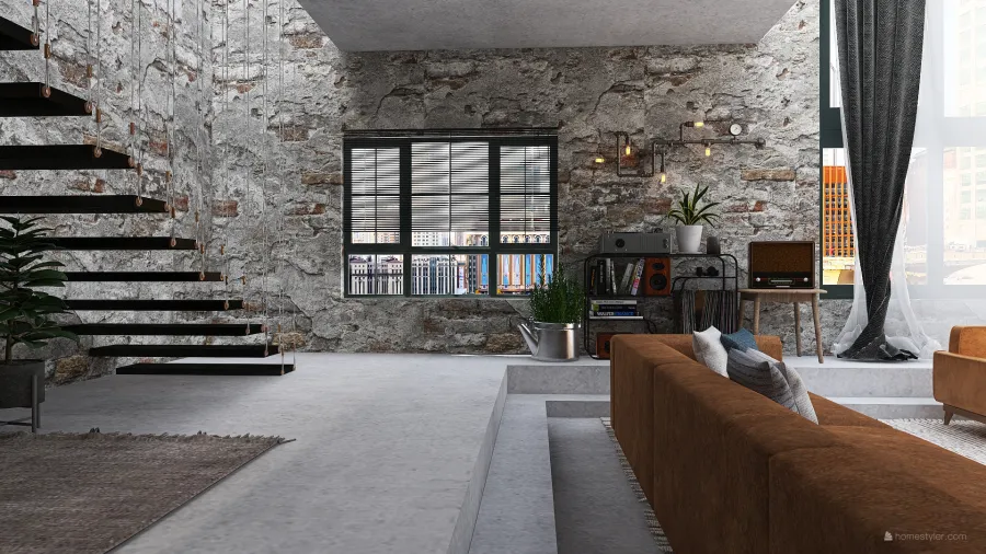 Industrial Modern Industrial Urban Loft Orange Grey Black 3d design renderings