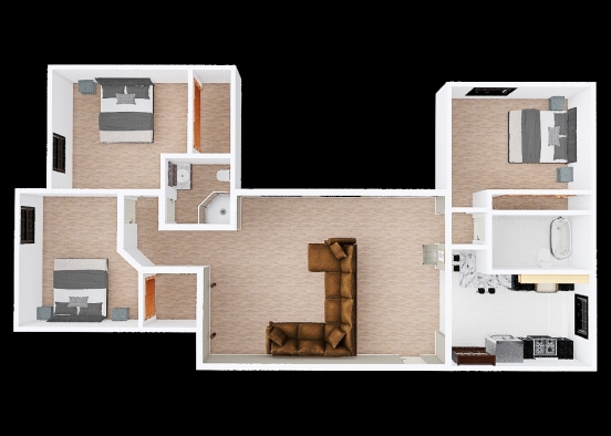 Basement with kitchen on the right 3 Design Rendering