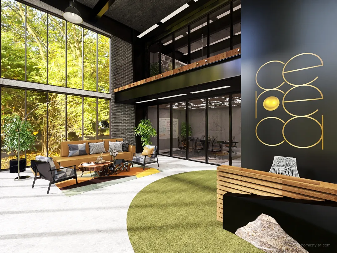 Industrial Bohemian CERECA Group - Corporate Office Design Grey Black Beige Orange 3d design renderings