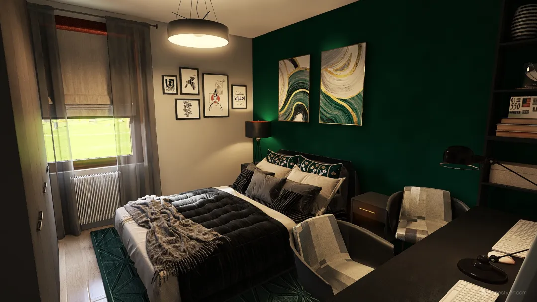 green bedroom 3d design renderings