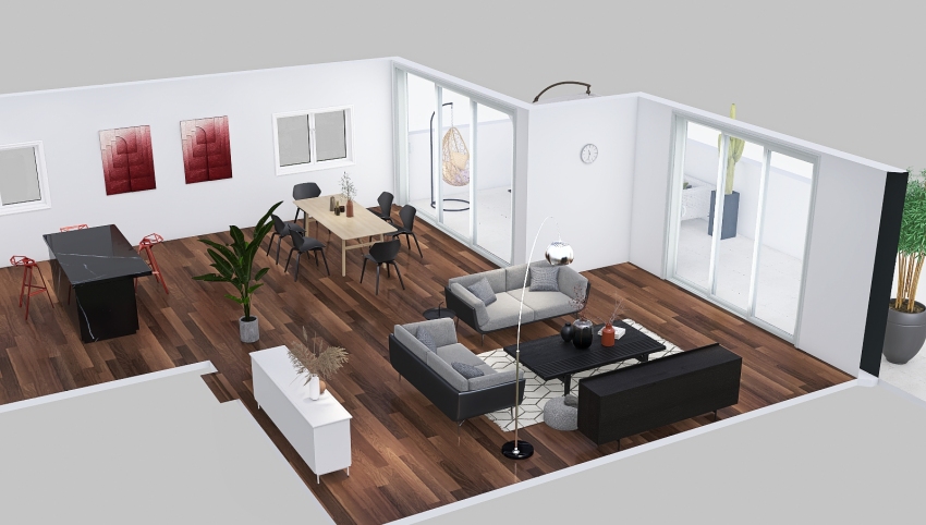 warm minimalist living room & kitchen 3d design picture 165.61