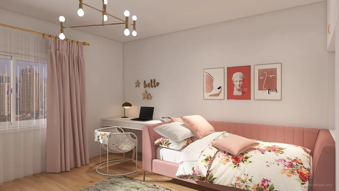 Pink - White - Golden Bedroom 3d design renderings