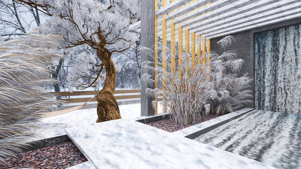 Scandinavian Industrial WoodTones Grey Garden 3d design renderings
