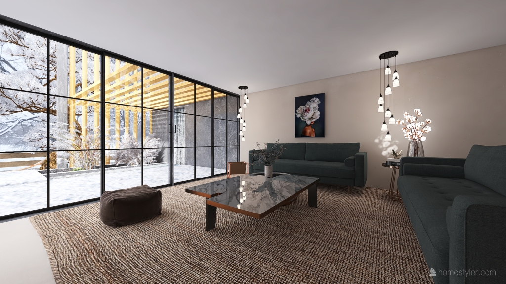 Scandinavian Industrial The Nordic House in Winter time WoodTones Grey 3d design renderings