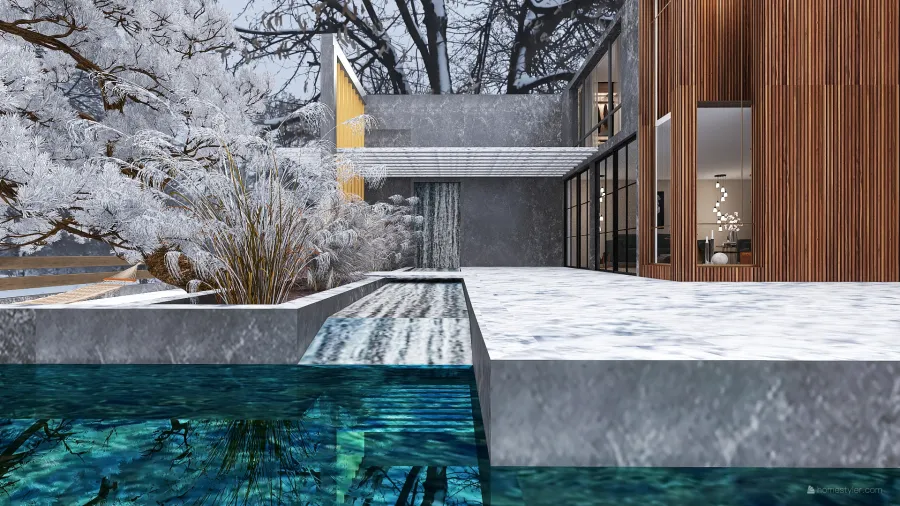 Scandinavian Industrial WoodTones Grey Garden 3d design renderings