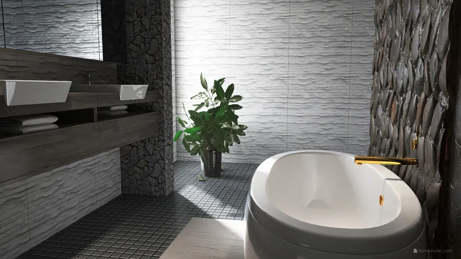 Modern Yellow Beige Green Grey Bathroom 3d design renderings