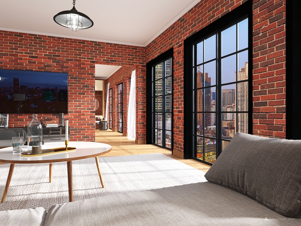 NY apartment livingroom-bedroom 3d design renderings