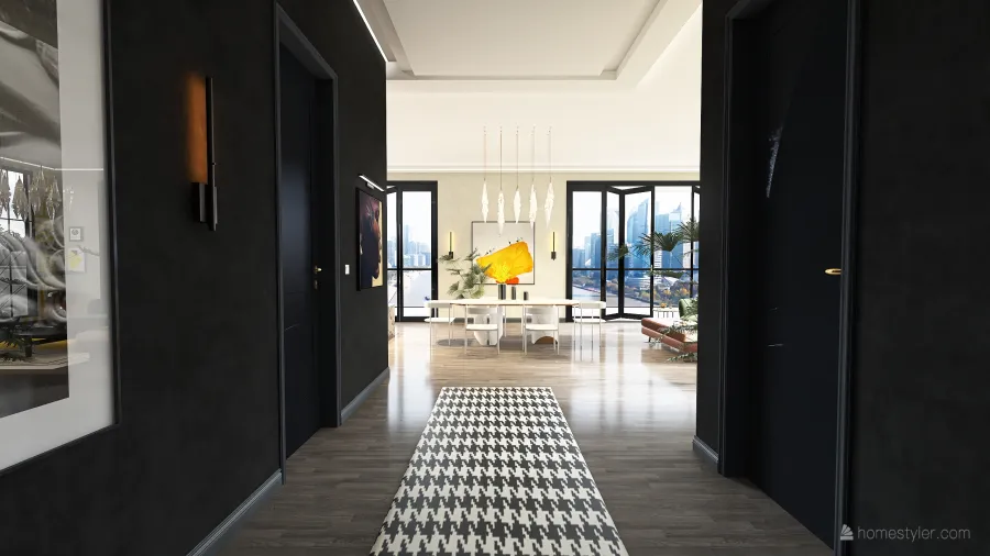 Modern Bauhaus ArtDeco Penthouse 221 Yellow Black 3d design renderings