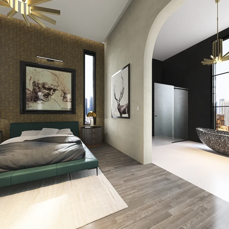 Modern Bauhaus ArtDeco Penthouse 221 Yellow Black 3d design renderings