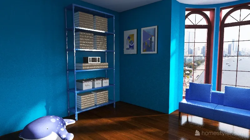 Blue/wood cottage 3d design renderings