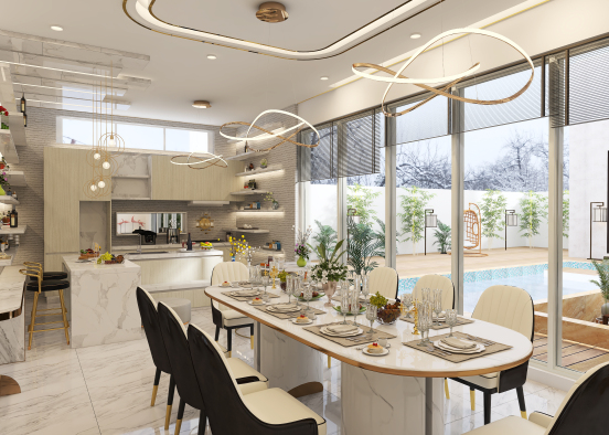 #Glam Dining and Kitchen  Design Rendering