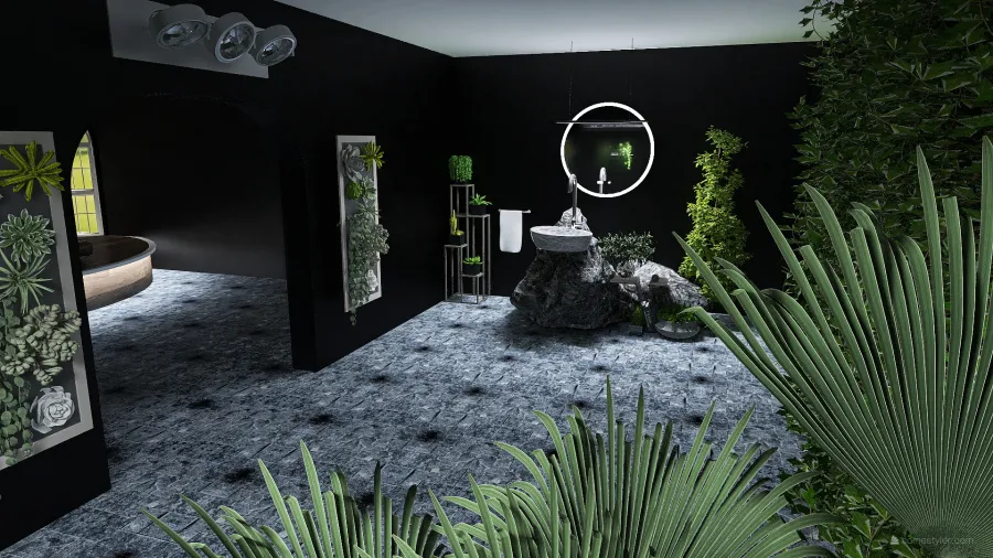 modern black and plants 3d design renderings