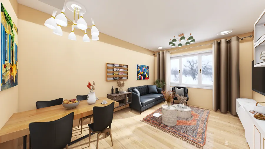 Kuchyně s obývacím pokojem 3d design renderings