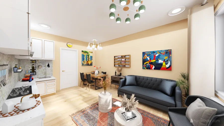 Kuchyně s obývacím pokojem 3d design renderings