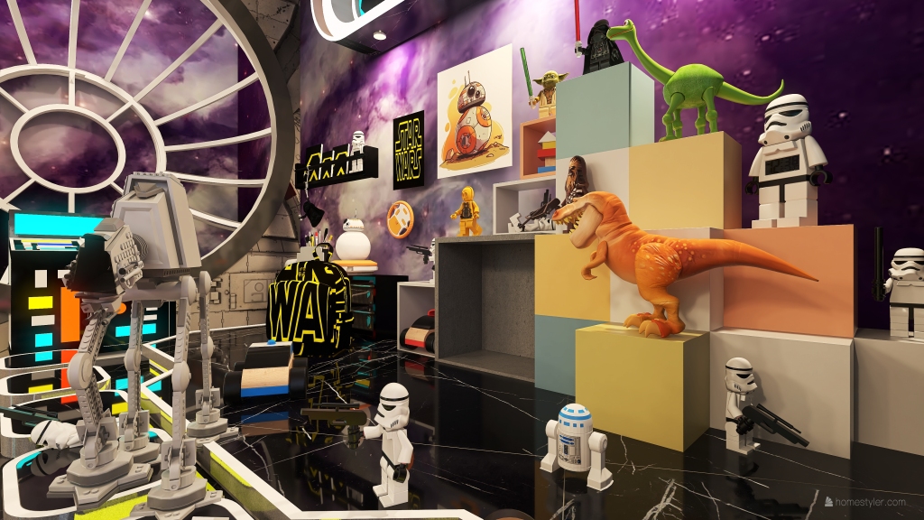 StyleOther Star Wars Lounge and Collectibles Conceptual Shop Black Red Blue Yellow Purple 3d design renderings