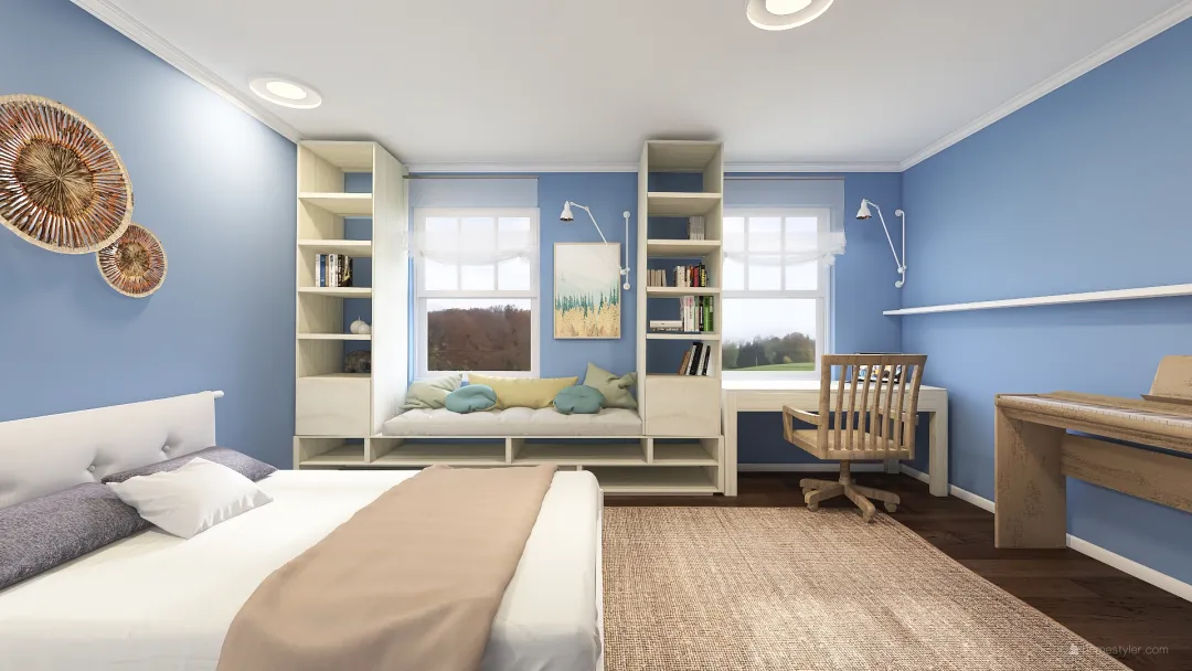 The blue teenager's bedroom 3d design renderings