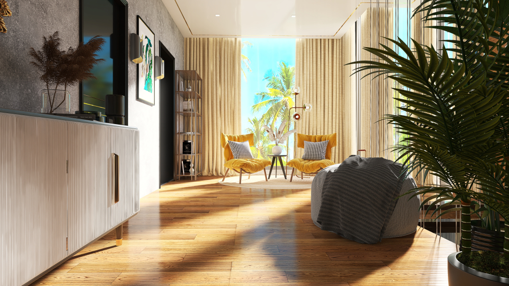 Modern Contemporary TropicalTheme A Tropical Forest Villa II Yellow Grey WarmTones 3d design renderings