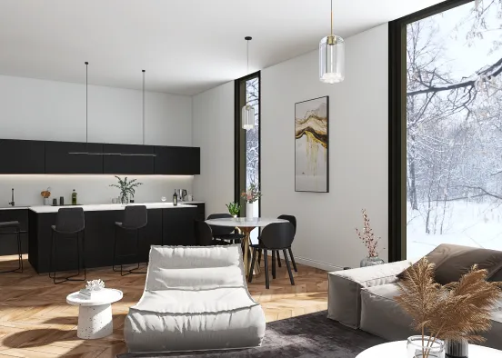 Kitchen / Living Room Design Rendering