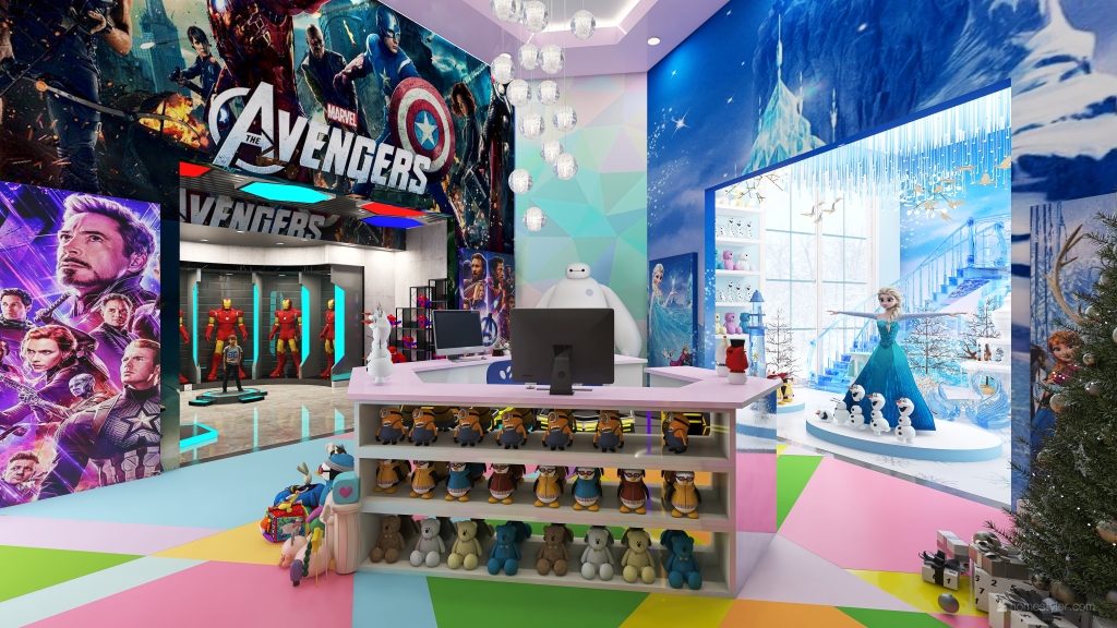 Conceptual Tri-Themed Toy and Collectible Shop 3d design renderings