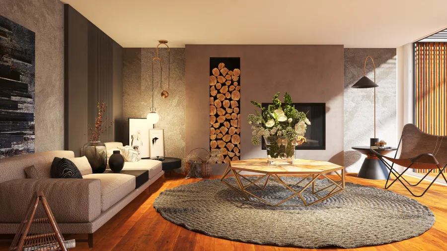 Costal Mediterranean StyleOther Scandinavian EarthyTones WoodTones Beige ColorScemeOther Grey Living and Dining Room 3d design renderings